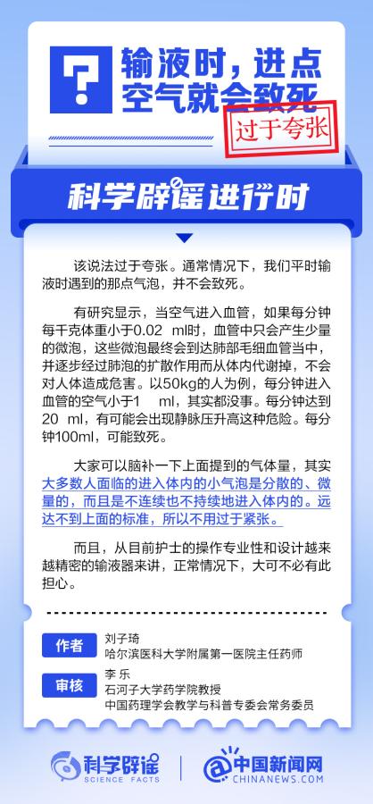 输液时，进点空气就会致死？丨中新真探