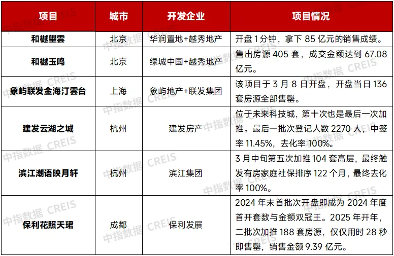 表：2025年以来热销楼盘情况